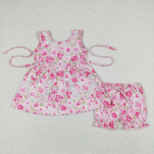 GSSO0685 Floral lace sleeveless shorts set