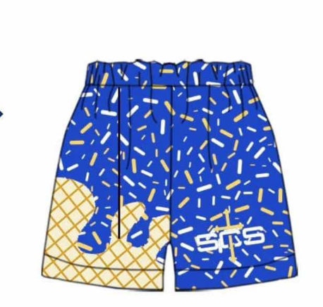 Custom moq 5 ice cream drips Ice Cream Shorts Blue Gold and Red Summer Shorts