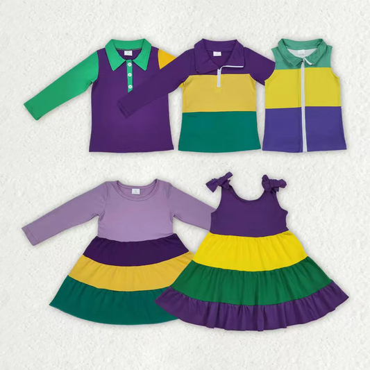 RTS Sibling baby girls boy clothes mardi gras Long Sleeve dresses and tops