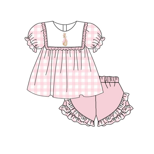 Deadline: February 8th Summer Bunny Pink Plaid Easter Short Sleeve Shorts Set