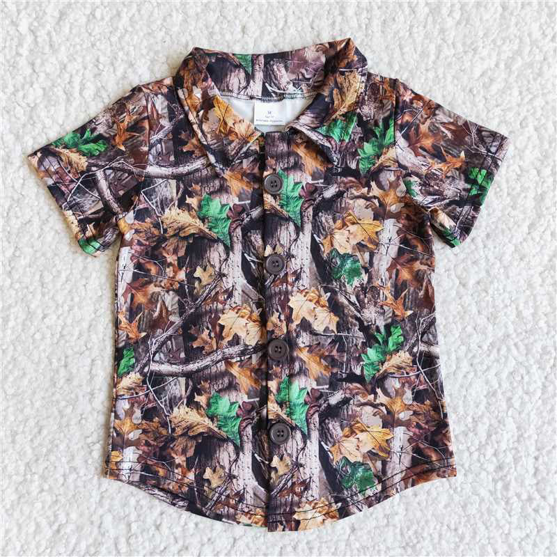 E11-15 Trunk and Branch Camouflage Button Short Sleeve Top