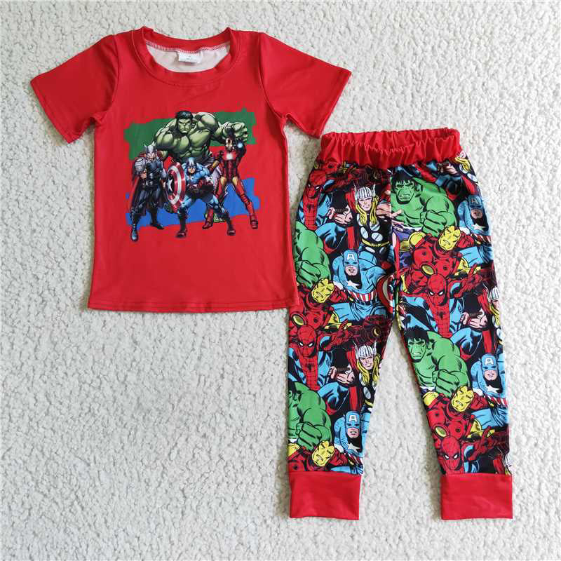 RTS NO MOQ MARVEL red short-sleeved trousers suit BSPO0021   GSPO0308   GSPO0159