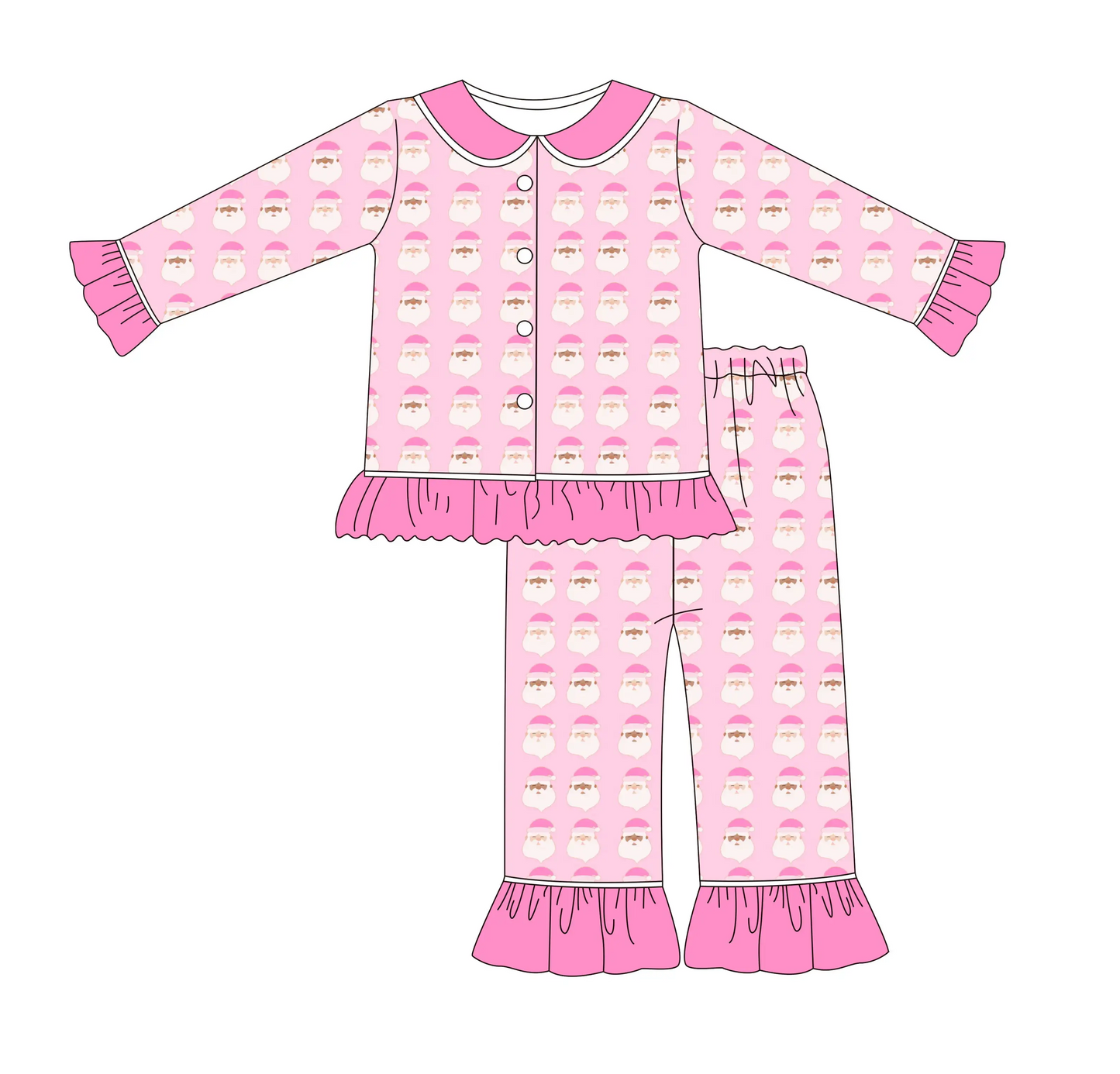 Custom moq 3 eta 7/8week moq 5 eta /4/5week Pink Santa Claus Pattern Pleated Buttons Doll Collar Long Sleeve Suit