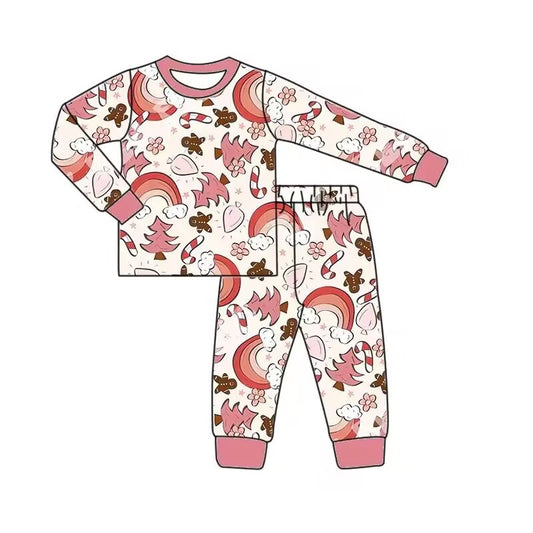 Custom moq 3 eta 7/8week moq 5 eta /4/5week Pink Rainbow-Biscuit Bear Long Sleeve Suit