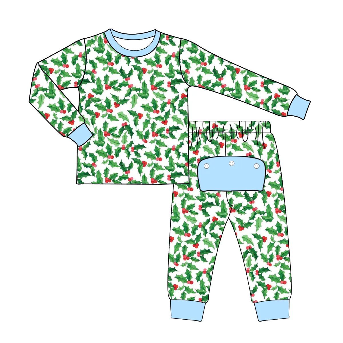 Custom moq 3 eta 6-8 weeks Green Christmas Bow Tie Long Sleeve Suit