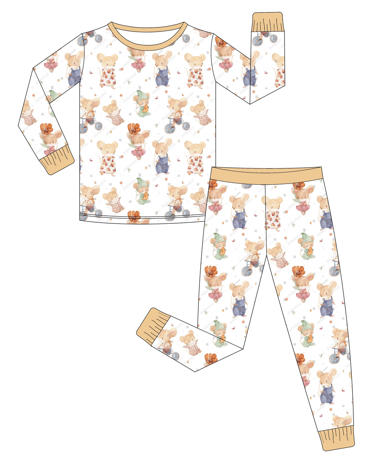 Custom moq 3 eta 7/8week moq 5 eta /4/5week Cartoon Overalls Mouse - Beige Long Sleeve Suit