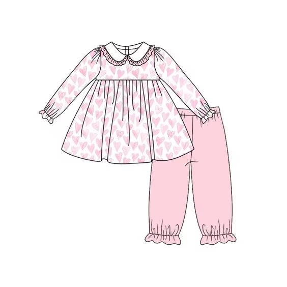 Custom moq 3 eta 7/8week moq 5 eta /4/5week Pink Heart Pleated Doll Collar Long Sleeve Suit