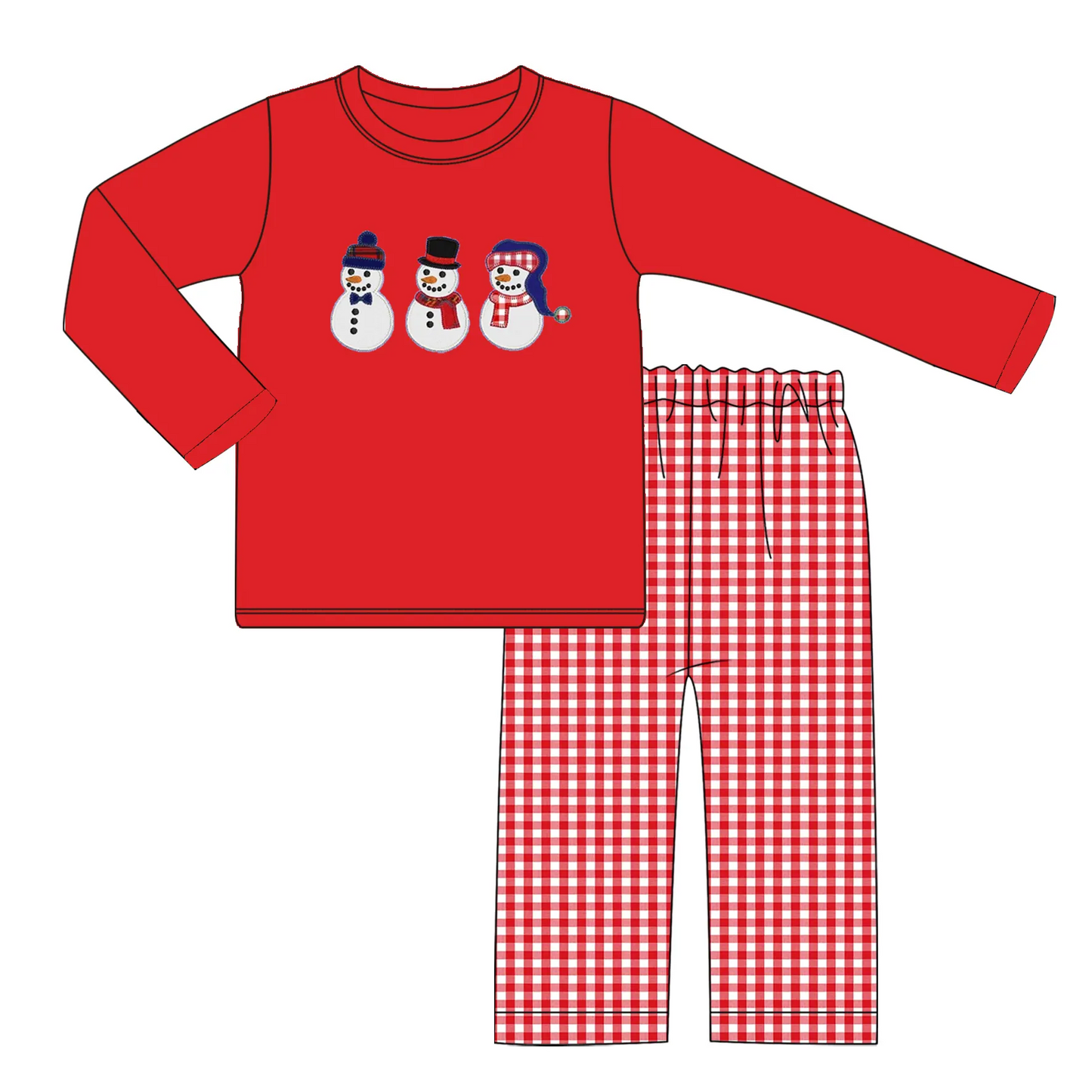 Custom moq 3 eta 7/8week moq 5 eta /4/5week Three Forms Snowman Pattern Red Long Sleeve Pants Set