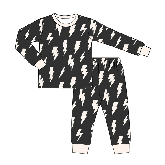 Custom moq 3 eta 7/8week moq 5 eta /4/5week Beige Lightning Pattern Black Long Sleeve Suit