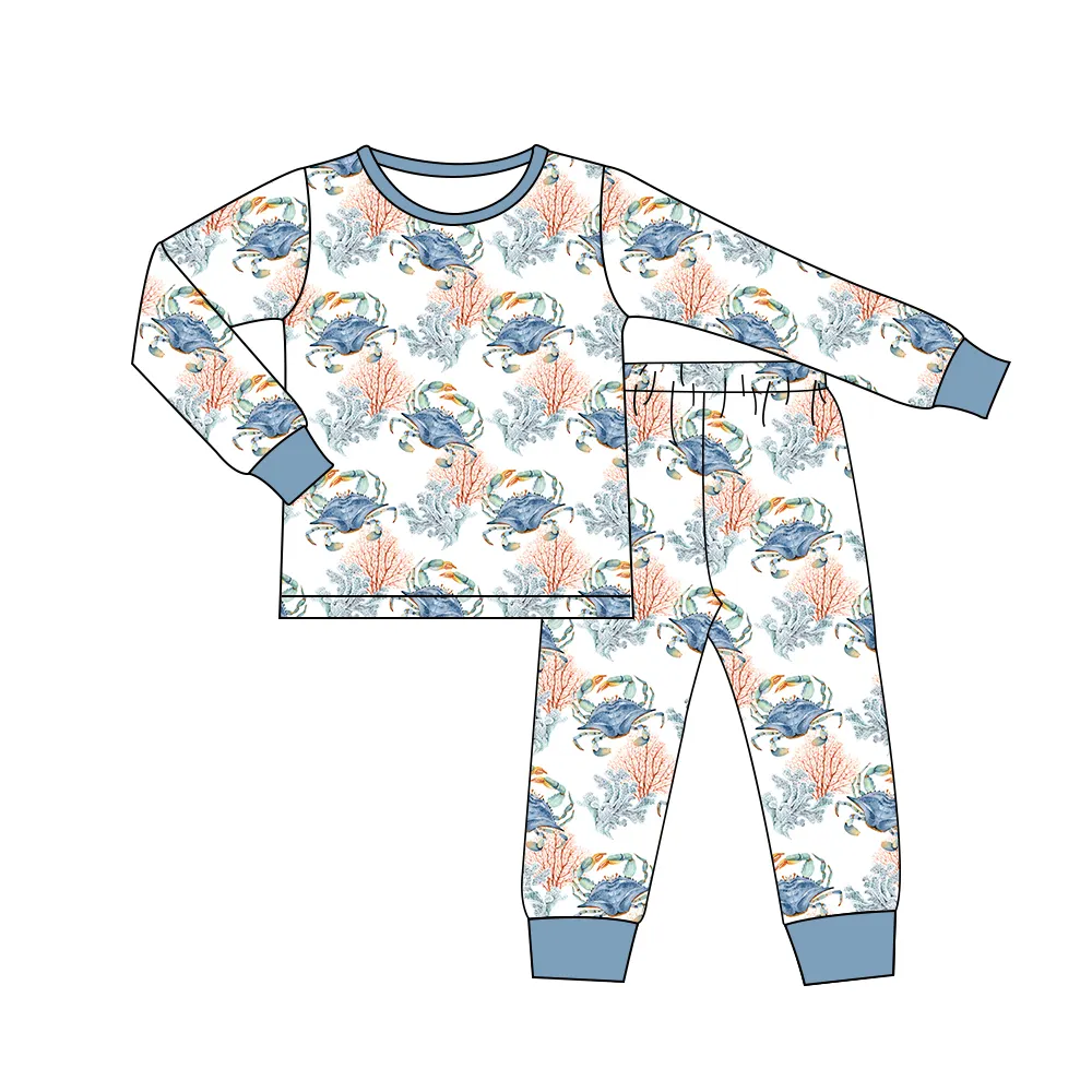 Custom moq 3 eta 7/8week moq 5 eta /4/5week Blue Crab-Water Grass Long Sleeve Suit