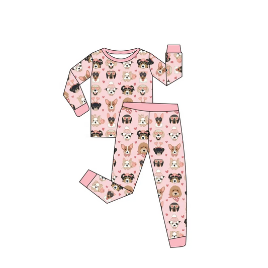 Custom moq 3 eta 7/8week moq 5 eta /4/5week Pink Love Puppy Long Sleeve Suit