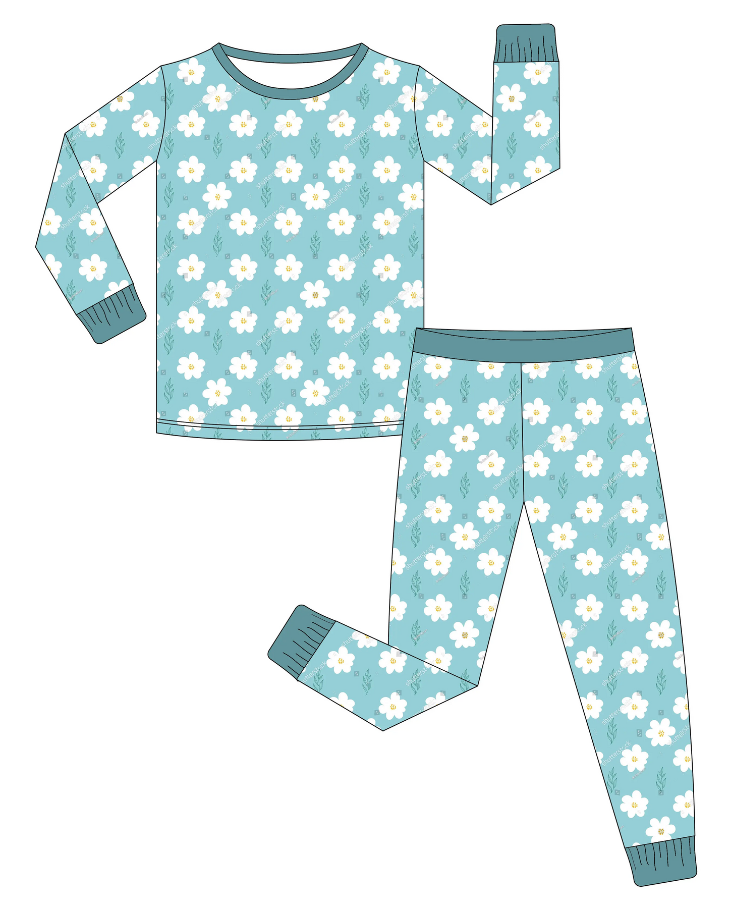 Custom moq 3 eta 7/8week moq 5 eta /4/5week White flower lake green long-sleeved suit