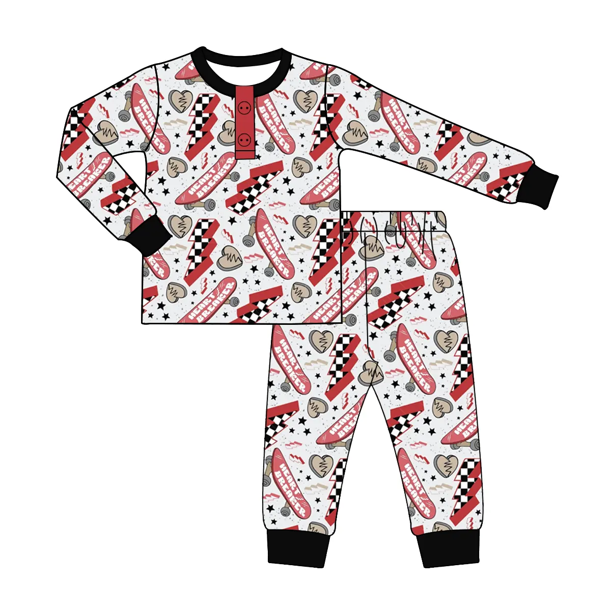 Custom moq 3 eta 7/8week moq 5 eta /4/5week Pink Skateboard = Broken Heart-Plaid Lightning Pattern Gray Long Sleeve Suit