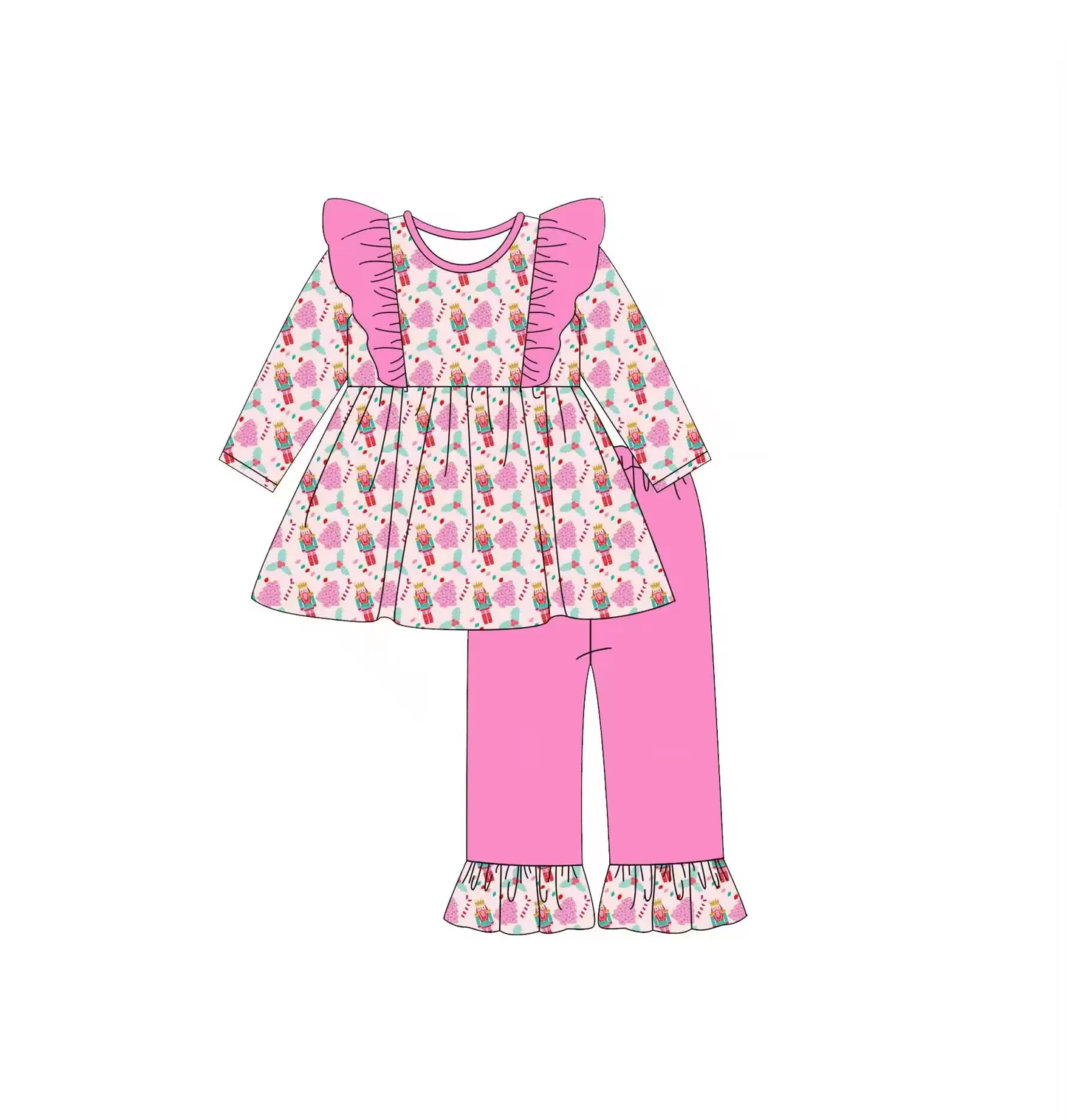 Custom moq 3 eta 7/8week moq 5 eta /4/5week Pink Christmas Tree Puppet Guard Pattern Flying Sleeve Long Sleeve Suit