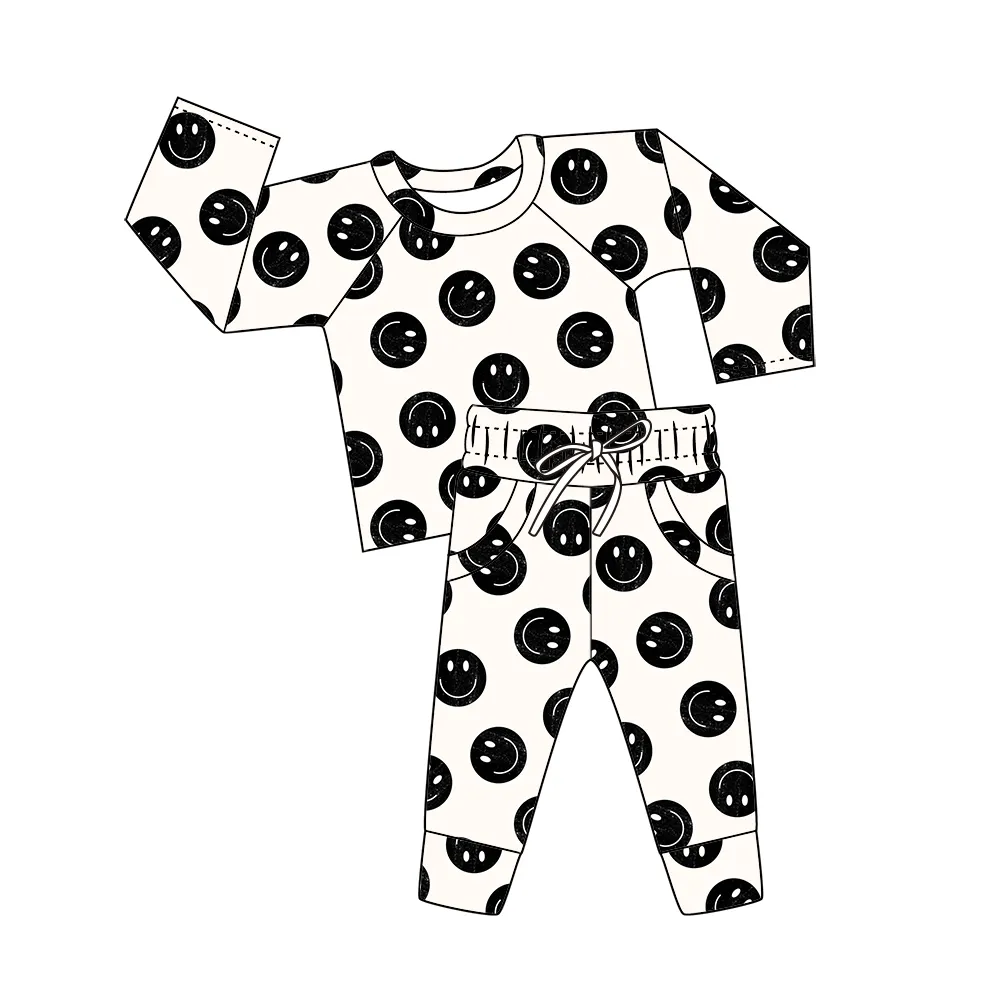 Custom moq 3 eta 7/8week moq 5 eta /4/5week Black smiley face off-white pocket long-sleeved suit