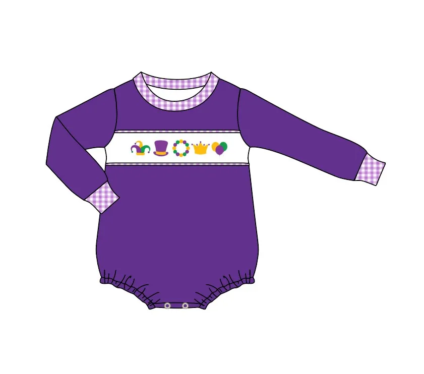 Custom moq 3 eta 7/8week moq 5 eta /4/5week Circus purple long-sleeved short romper