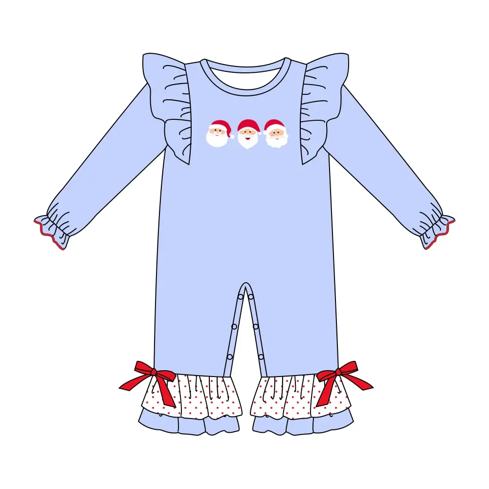 Custom moq 3 eta 7/8week moq 5 eta /4/5week Santa Claus pattern bow flying sleeves light purple long romper