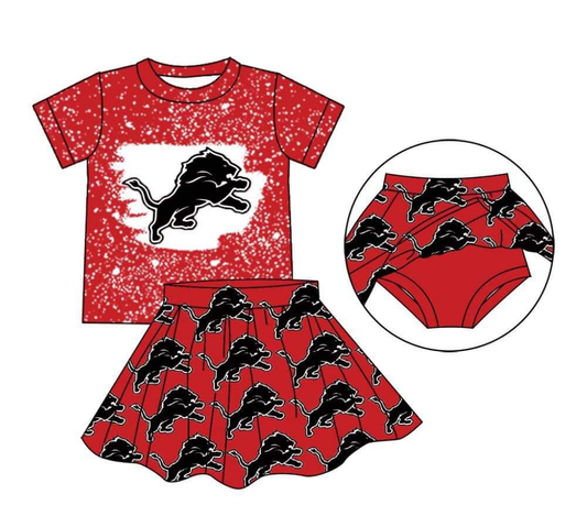 Custom moq 3 eta 6-8weeks Black lion pattern, white polka dots, red short-sleeved culottes suit