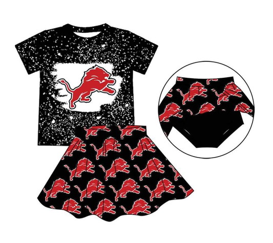 Custom moq 3 eta 6-8weeks Red lion pattern, white polka dots and black short-sleeved culottes suit