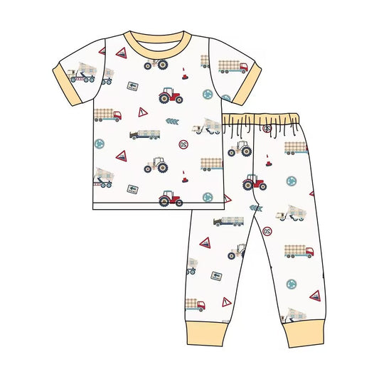 Custom moq 3 eta 7/8week moq 5 eta /4/5week Beige Construction Truck Short Sleeve Long Pants Suit
