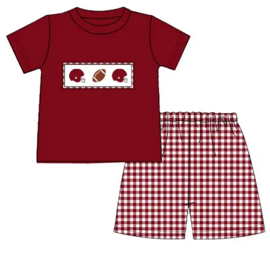 Custom moq 3 eta 7/8week moq 5 eta /4/5week Red Helmet-Oval Spherical Red Short Sleeve Shorts Set