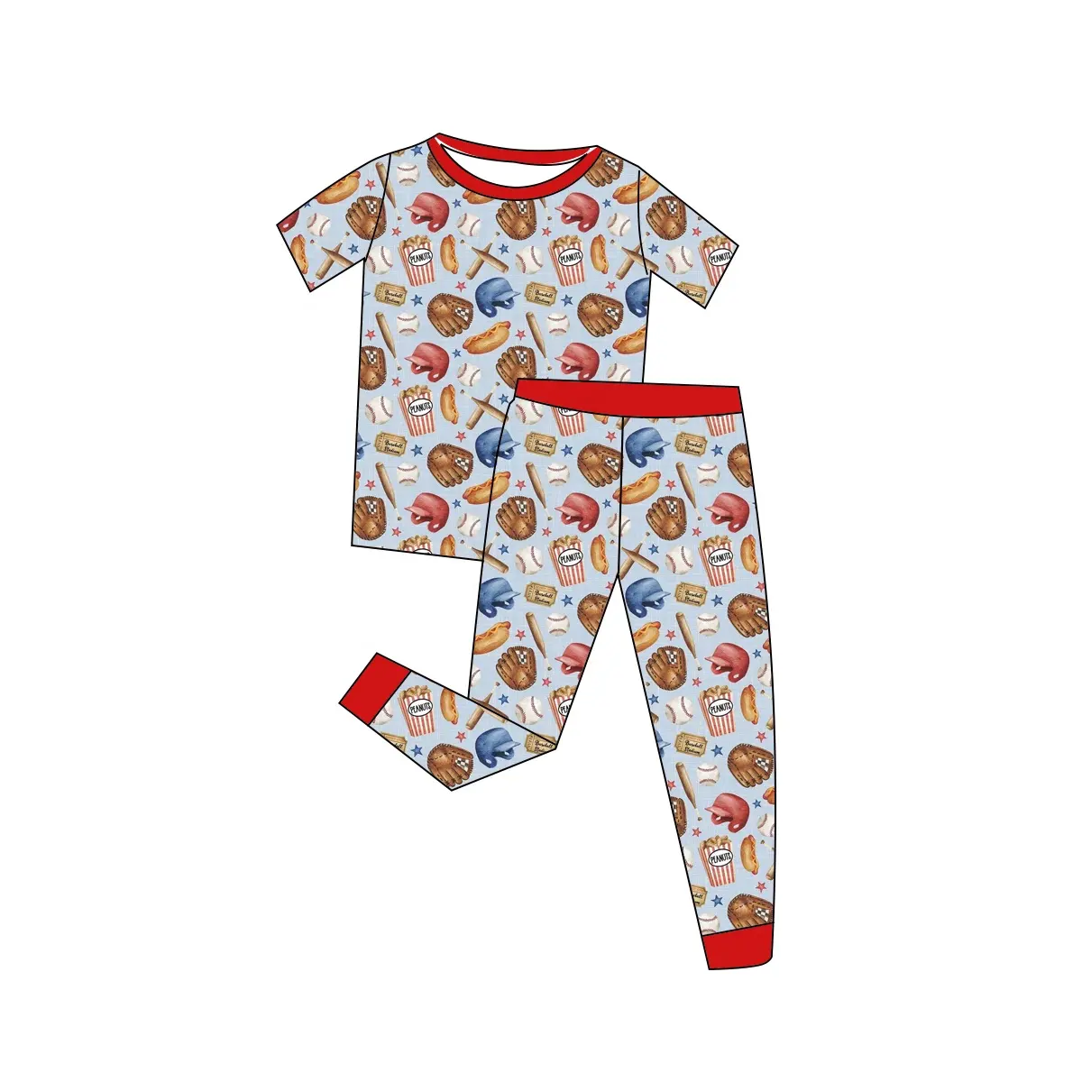 Custom moq 3 eta 7/8week moq 5 eta /4/5week Red Bread and French Fries Short Sleeve Long Pants Suit