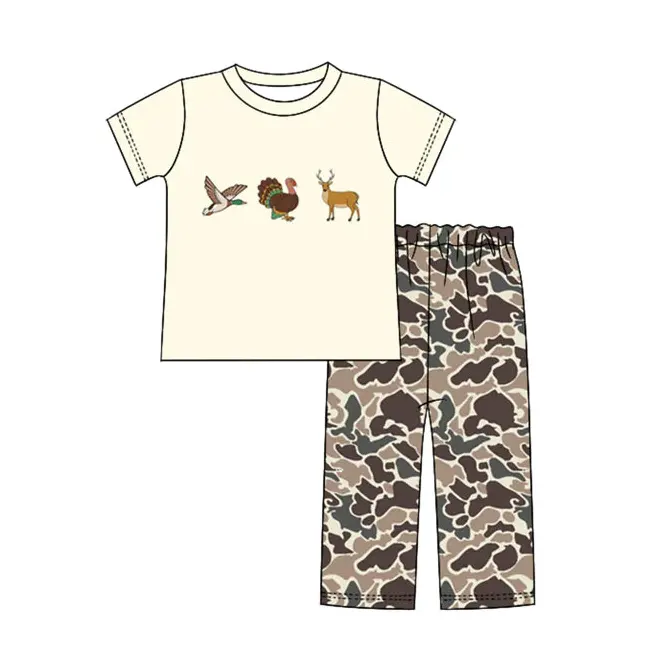 Custom moq 3 eta 7/8week moq 5 eta /4/5week Animal Print Beige Short Sleeve Top & Brown Camouflage Pants Set