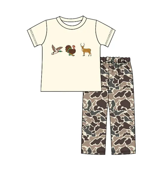 Custom moq 3 eta 7/8week moq 5 eta /4/5week Animal Print Beige Short Sleeve Top & Brown Camouflage Pants Set