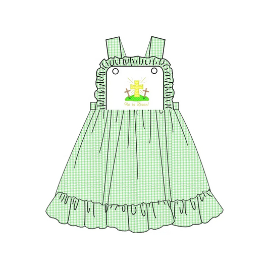 Custom moq 3 eta 7/8week moq 5 eta /4/5week Green plaid suspender skirt with embroidered cross pattern