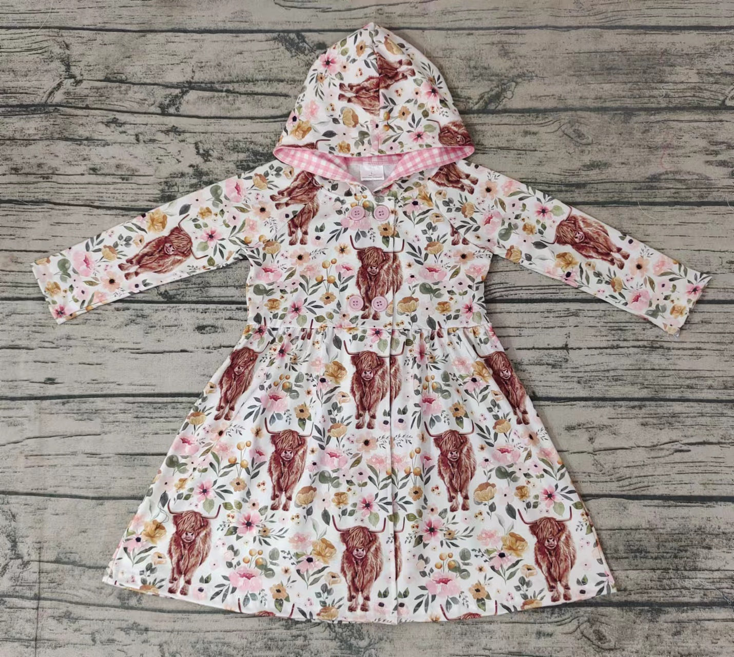 Girls Cartoon Print Milk Silk  Long Sleeve Coat With A Hat