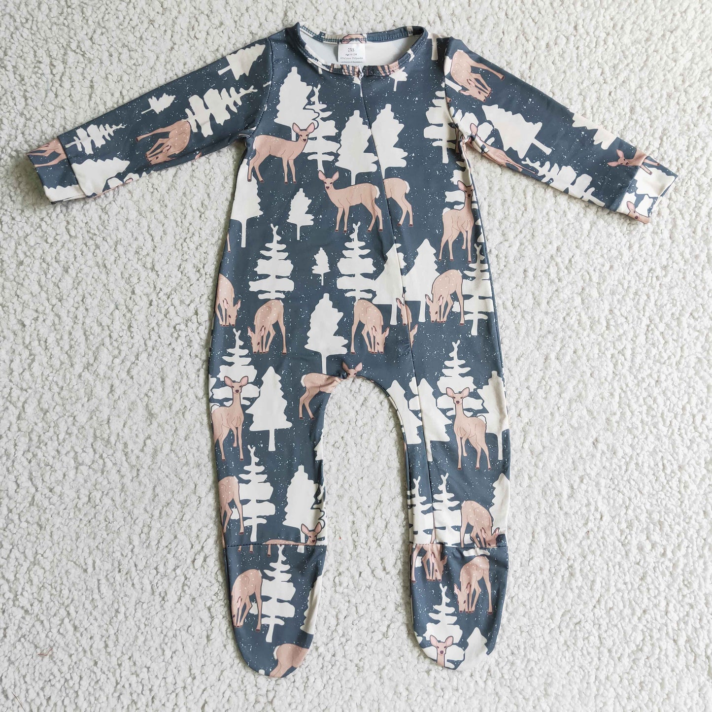 LR0222 baby christmas romper long sleeve long pants boys romper milk silk christmas tree print