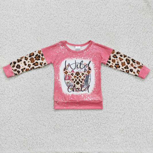 GT0083 girls shirt long sleeve top cow print clothing milk silk