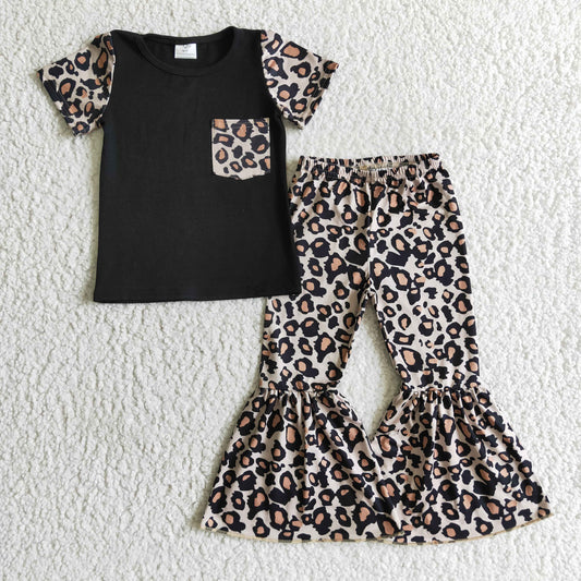 B15-14 girls outfit short sleeve and long pants Leopard print