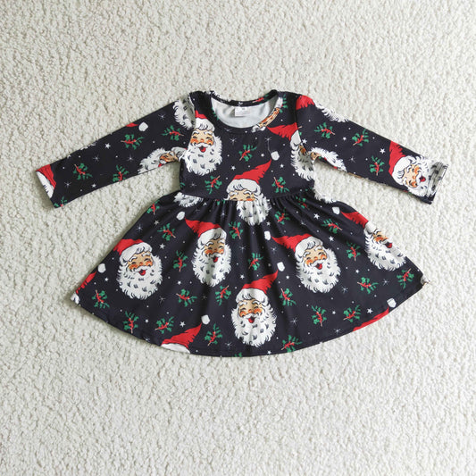RTS NO MOQ GLD0102 baby christmas clothing long sleeve cartoon print kids dresses for girls milk silk