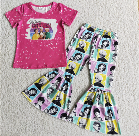 rts no moq E4-13 girl  clothes  short sleeves long pants cartoon print baby clothing girl's outfit milk silk