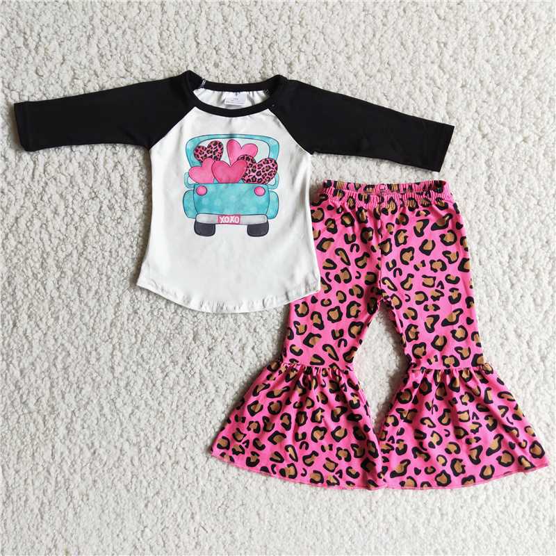 Valentine love truck pink  leopard pants set