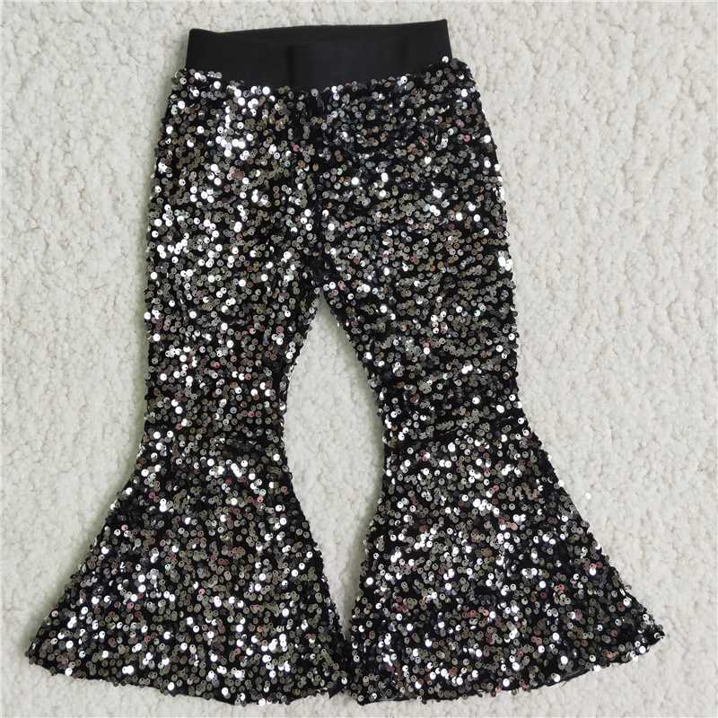 black sequin long flared trousers