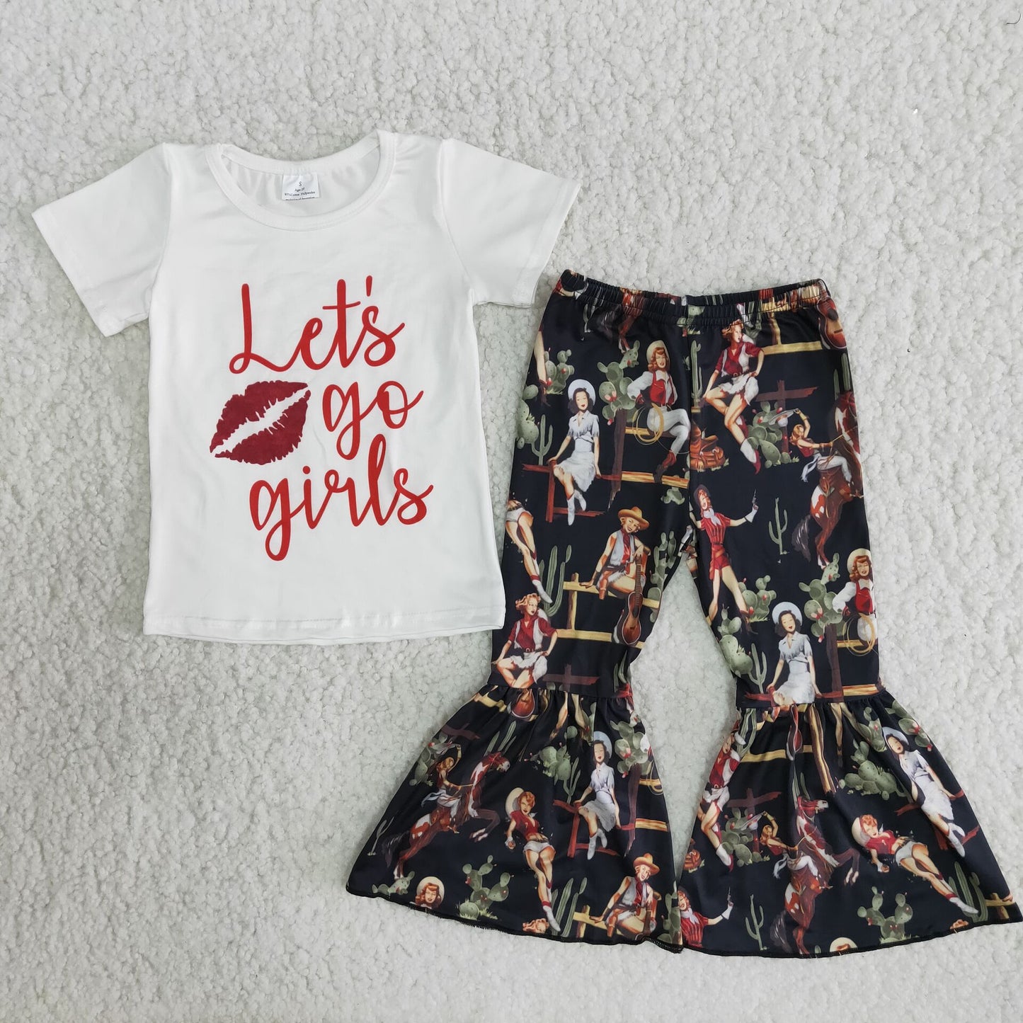 let's go girls letter pattern long pants set