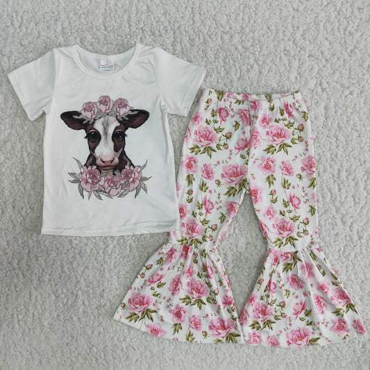 pink flowers heifer pattern long pants set