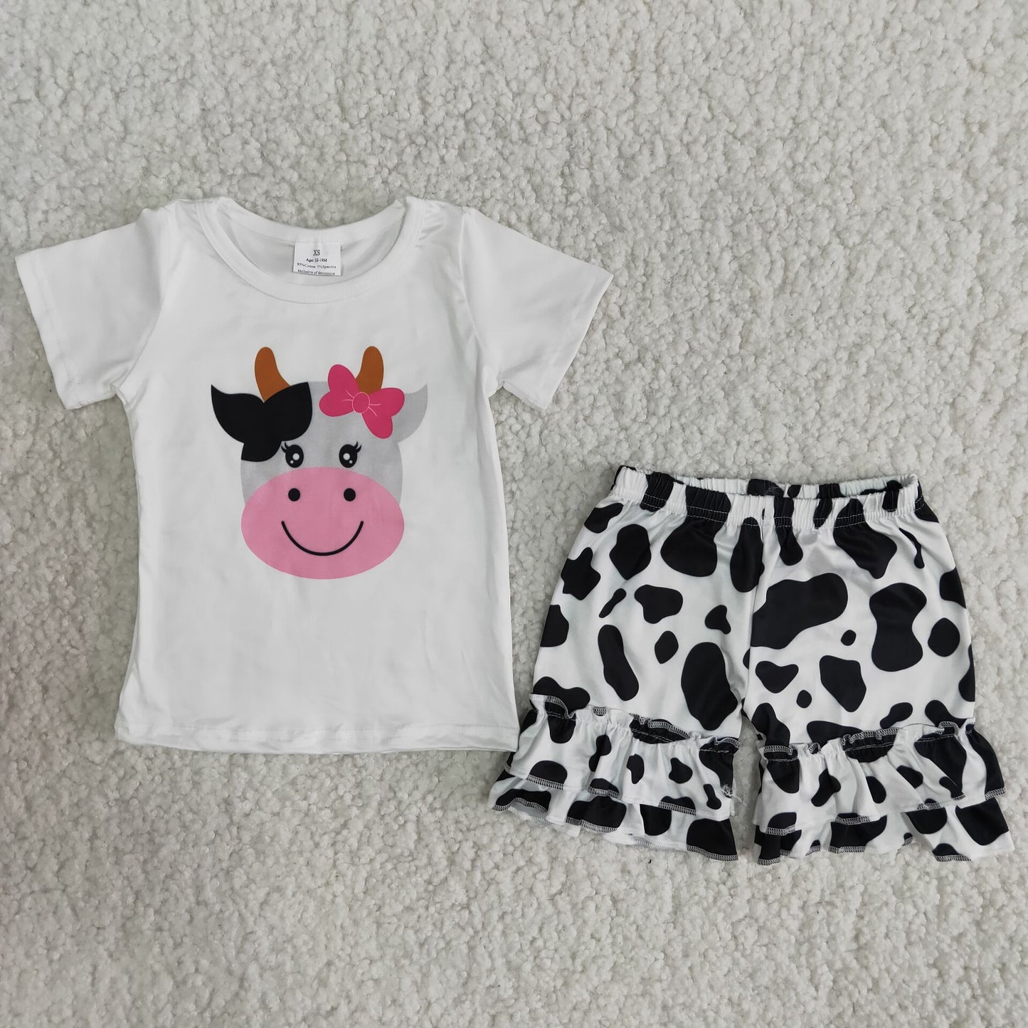 Girls Bow Little Cow Speckled Shorts Set