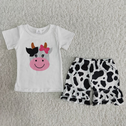 Girls Bow Little Cow Speckled Shorts Set