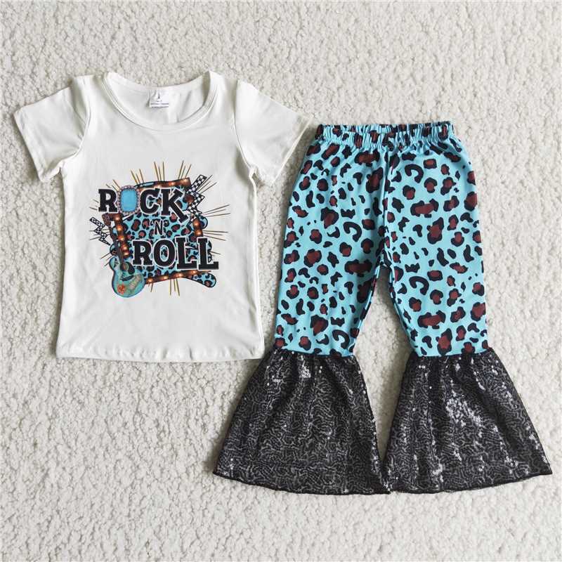 rock guitar leopard pattern long pants set