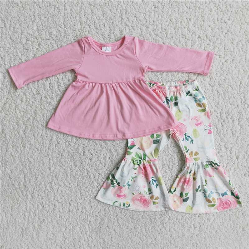 pink dress top flowers girl set