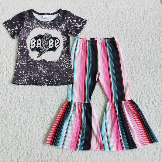 D3-13 Kids Clothing Girls Short Sleeve Top And Long Pants Letter Print