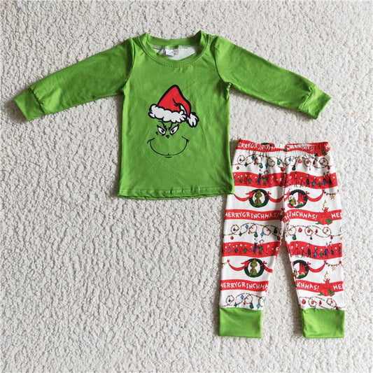 6 A14-19 Kids Christmas Clothing Boys Long Sleeve Top And Long Pants Pajamas Cartoon Print