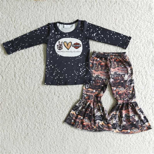 black bleached shirt top peace love girl set