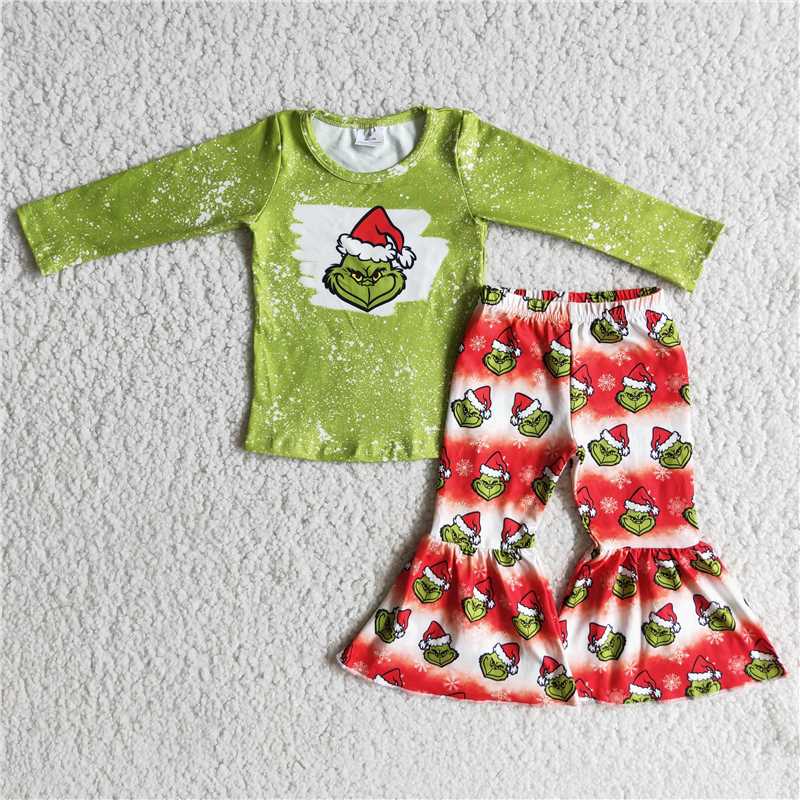 6 B7-21 Girls Outfit Cartoon Print Trousers Christmas Boutique Set