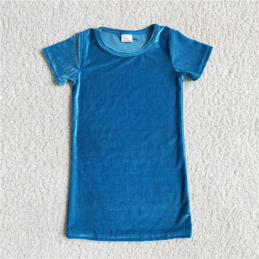 E4-18 baby blue clothing short sleeve  kids dresses for girls milk silk