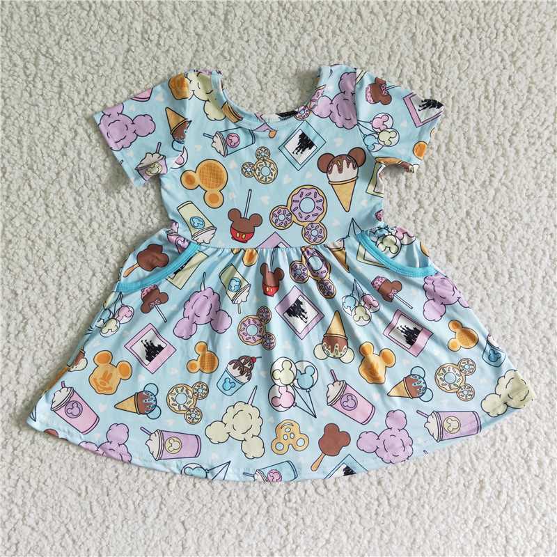 D6-5 GIRLS SHORT SLEEVE DRESS CARTOON PRINT