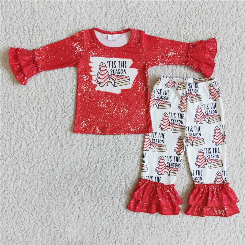 RTS NO MOQ（In Stock) 6 B13-30 girls Christmas outfit long sleeve and long pants cartoon print pajamas